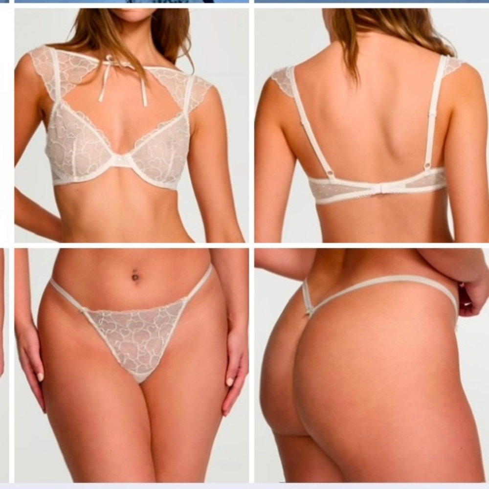 Victorias Secret Tease Heart Embroidered Unlined Demi/V-String 38DDD/XL-NWT
